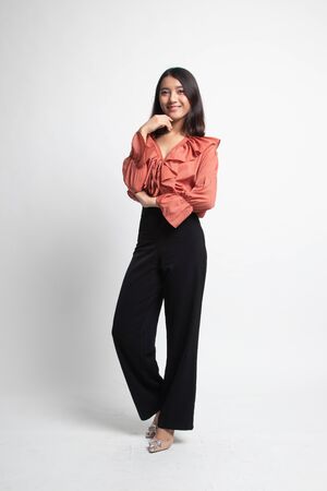 Full body of beautiful young asian woman on white backgroundの写真素材