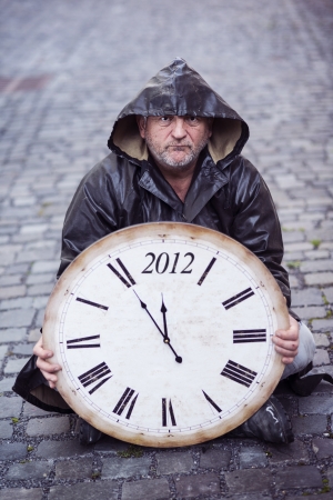 Man is waiting for end of the world.の写真素材