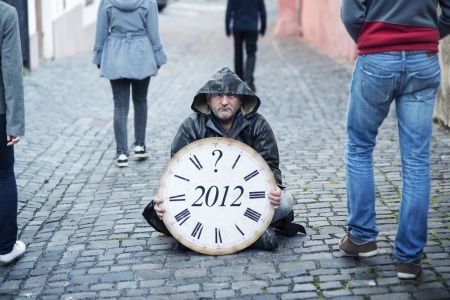 Man is waiting for end of the world.の写真素材