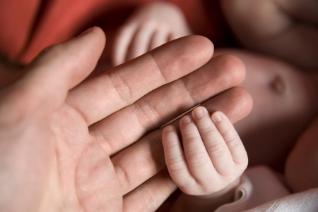 Child hand holding father´s hand.の写真素材