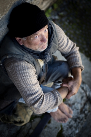 Homeless man on the streetの写真素材