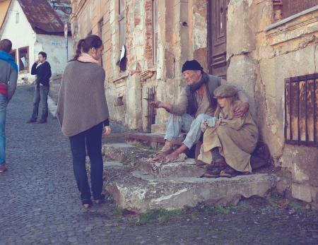 Homeless familyの写真素材