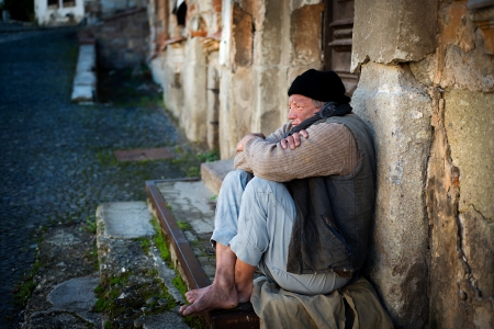 Homeless man on the streetの写真素材