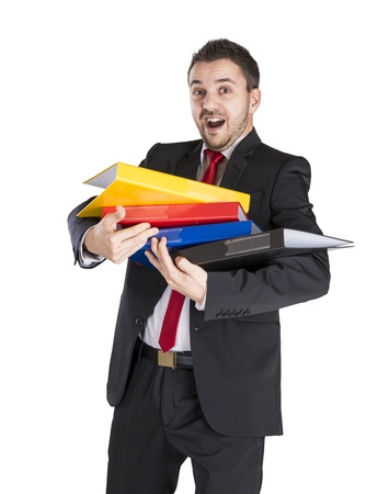 Successful business man is standing on isolated white backgroundの写真素材