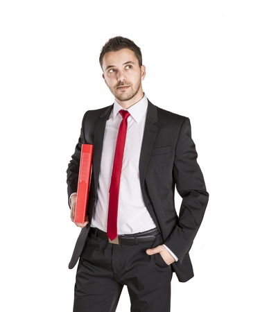 Successful business man is standing on isolated white backgroundの写真素材