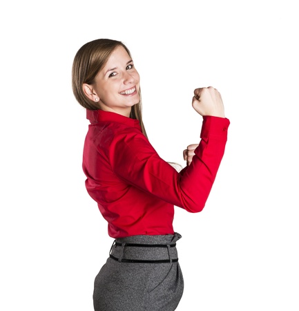 Successful business woman is standing on isolated background.の写真素材