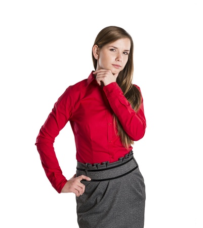 Successful business woman is standing on isolated background.の写真素材