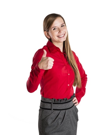 Successful business woman is standing on isolated background.の写真素材