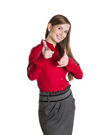 Successful business woman is standing on isolated background.の写真素材