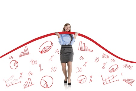 Business woman is trying to increase market statistics.の写真素材