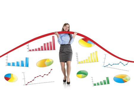 Business woman is trying to increase market statistics.の写真素材
