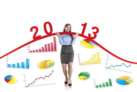 Business woman is trying to increase market statistics.の写真素材