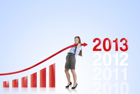 Business woman is trying to increase market statistics の写真素材