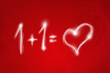 Love concept with heart on red abstract background の写真素材