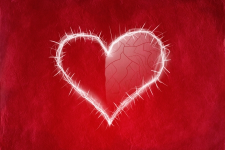 Love concept with heart on red abstract background の写真素材
