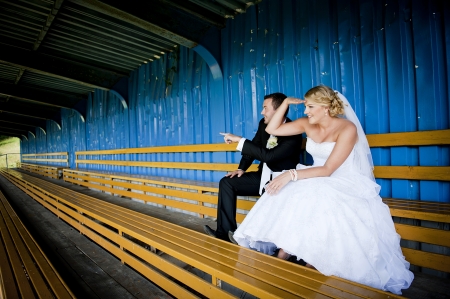 Bride and groom outdoor wedding portraits の写真素材