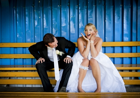 Bride and groom outdoor wedding portraits の写真素材