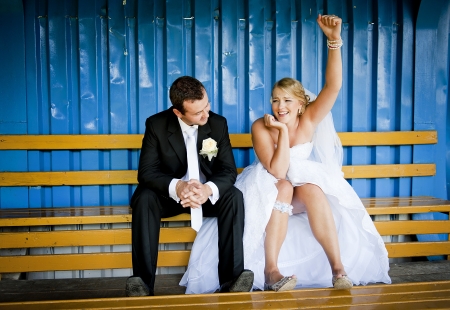 Bride and groom outdoor wedding portraits の写真素材