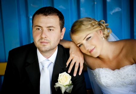 Bride and groom outdoor wedding portraits の写真素材