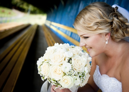 Bride and groom outdoor wedding portraits の写真素材