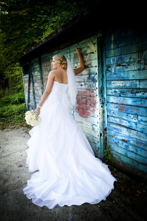 Bride and groom outdoor wedding portraits の写真素材