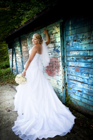 Bride and groom outdoor wedding portraits の写真素材