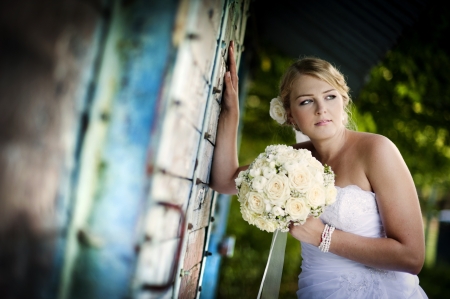 Bride and groom outdoor wedding portraits の写真素材