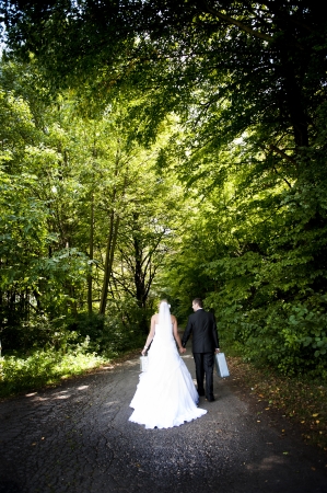 Bride and groom outdoor wedding portraits の写真素材