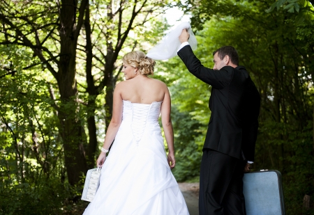 Bride and groom outdoor wedding portraits の写真素材