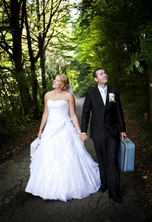 Bride and groom outdoor wedding portraits の写真素材