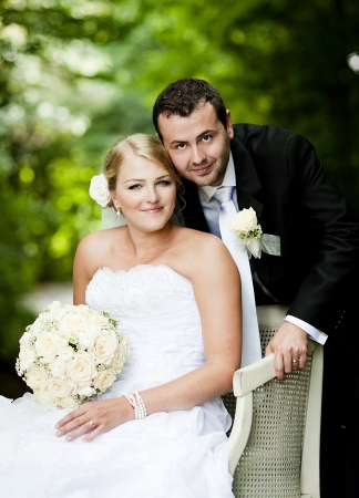 Bride and groom outdoor wedding portraits の写真素材