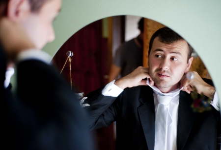 Groom is getting ready for the weddingの写真素材
