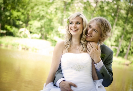 Beautiful wedding couple is enjoying wedding の写真素材