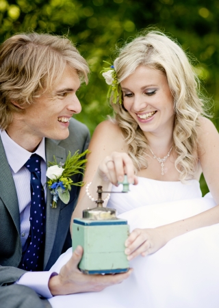 Beautiful wedding couple is enjoying wedding の写真素材