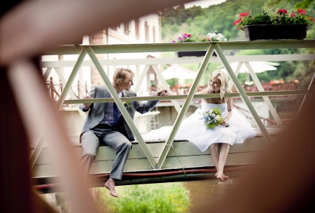 Beautiful wedding couple is enjoying wedding の写真素材