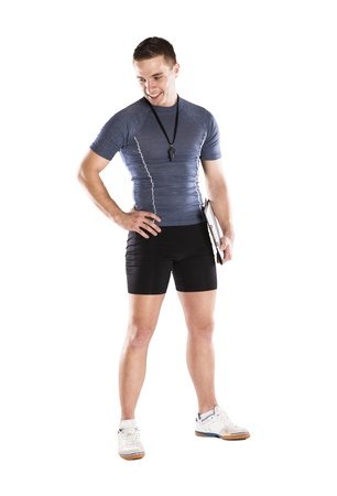 Professional fitness coach isolated on white backgroundの写真素材
