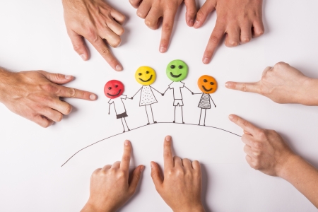 Happy family concept with heads from play doughの写真素材