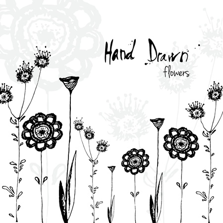 Hand drawn illustration of flowers with space for copy text のイラスト素材