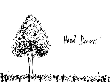 Hand drawn illustration of tree with space for copy text のイラスト素材