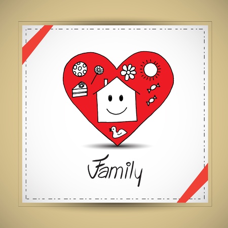 Vector illustration with hand drawn happy familyのイラスト素材