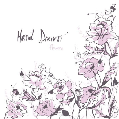 Hand drawn vector illustration of flowers with space for copy text のイラスト素材