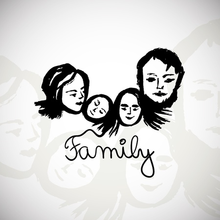 Vector illustration with hand drawn happy familyのイラスト素材
