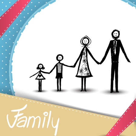 Vector illustration with hand drawn happy familyのイラスト素材