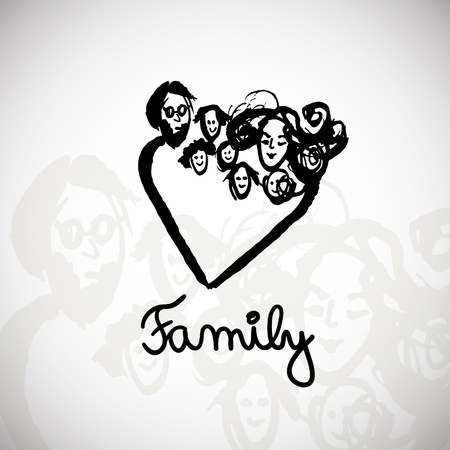 Vector illustration with hand drawn happy familyのイラスト素材
