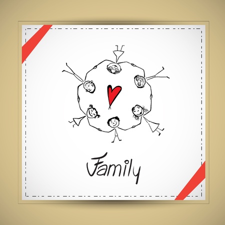 Vector illustration with hand drawn happy familyのイラスト素材