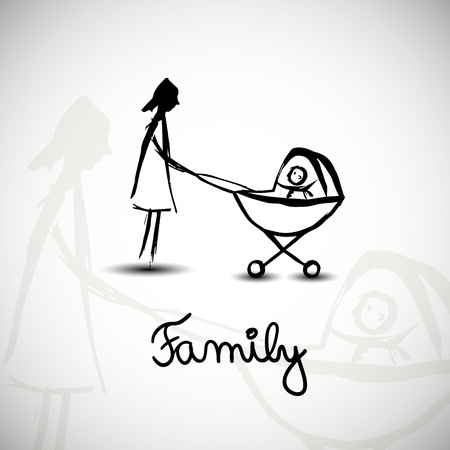 Vector illustration with hand drawn happy familyのイラスト素材