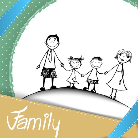 Vector illustration with hand drawn happy familyのイラスト素材