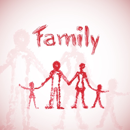 Vector illustration with hand drawn happy familyのイラスト素材