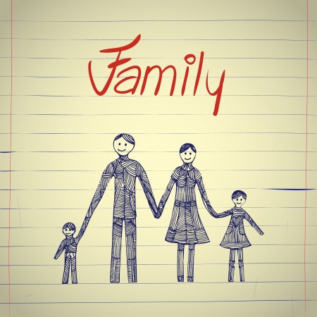 Vector illustration with hand drawn happy familyのイラスト素材