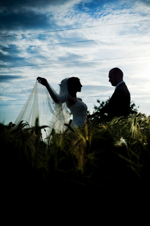 Happy bride and groom on their wedding dayの写真素材
